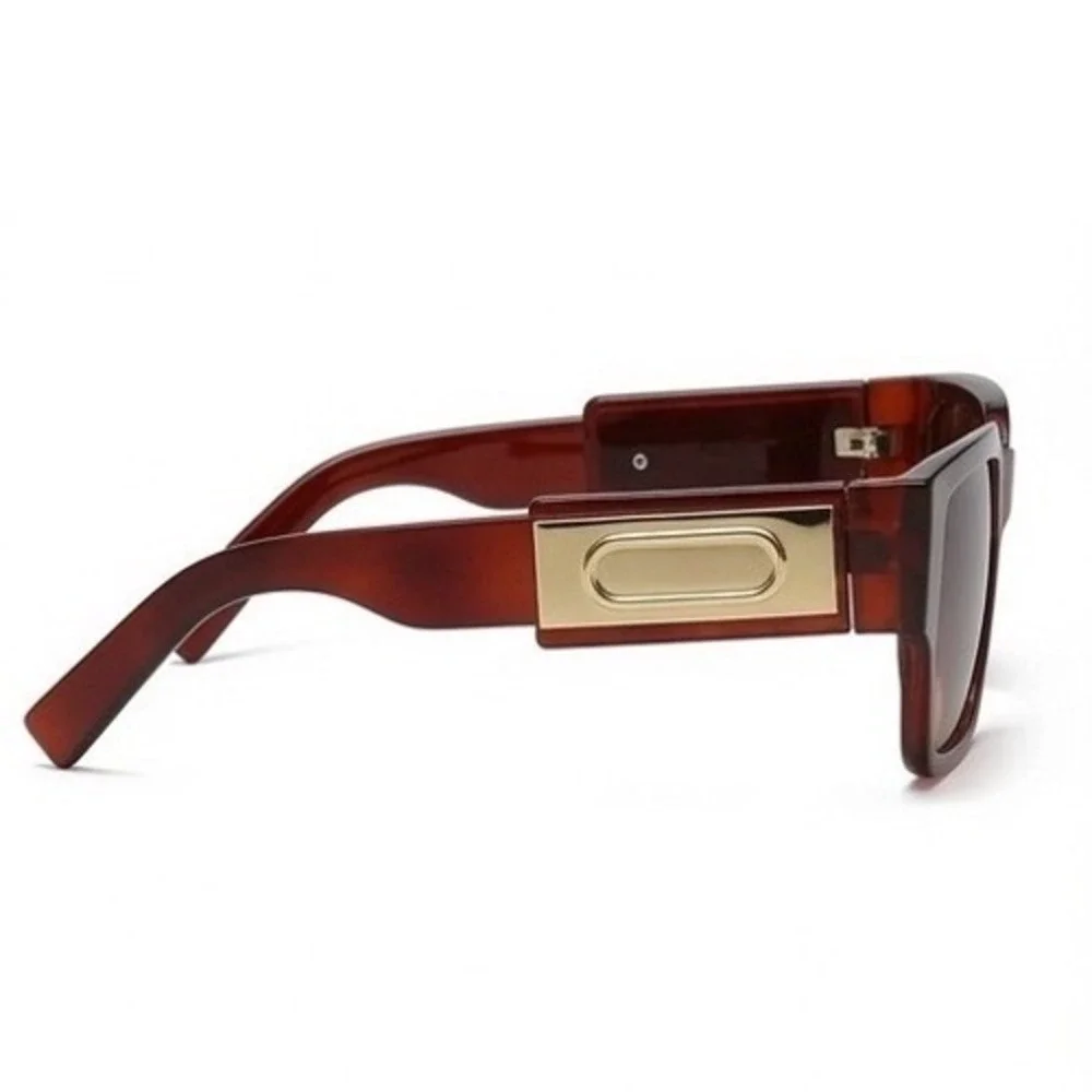 Square Sunglasses Brown Frame Gold  Premium Eyewear‎ Luxury Women Shades Lentes
